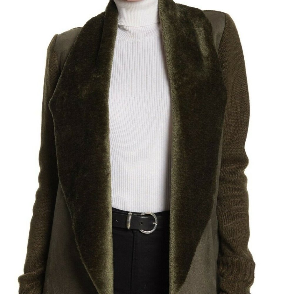 Olive Green Women's Jacket with Faux Fur Collar